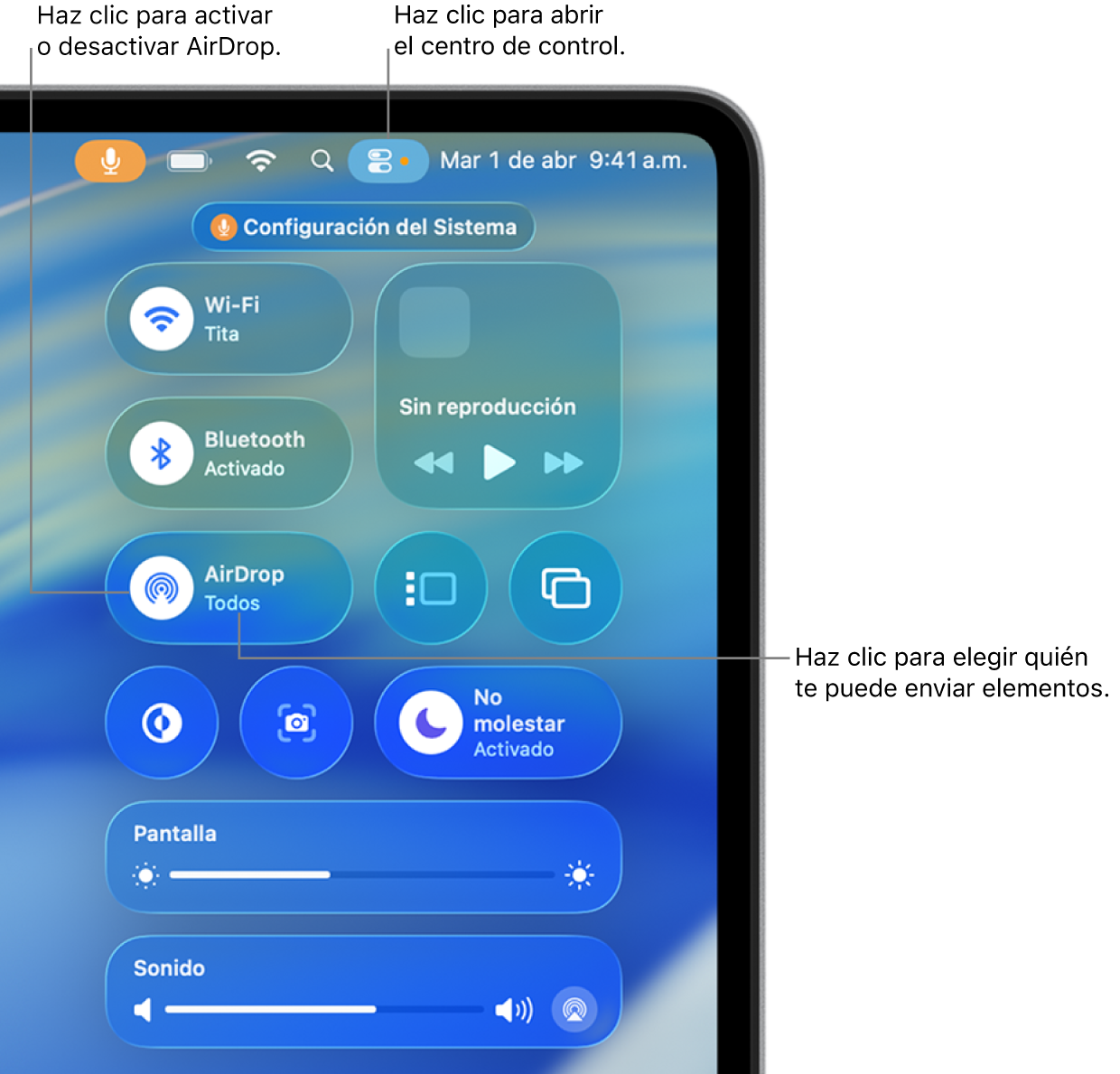 Uso de AirDrop desde el centro de control.