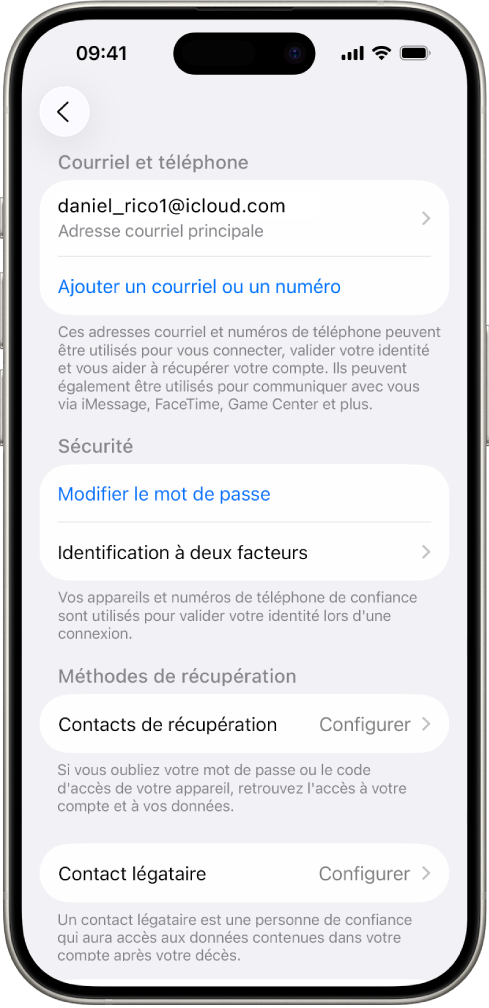 Écran d’iPhone qui affiche l’identification à deux facteurs désactivée.