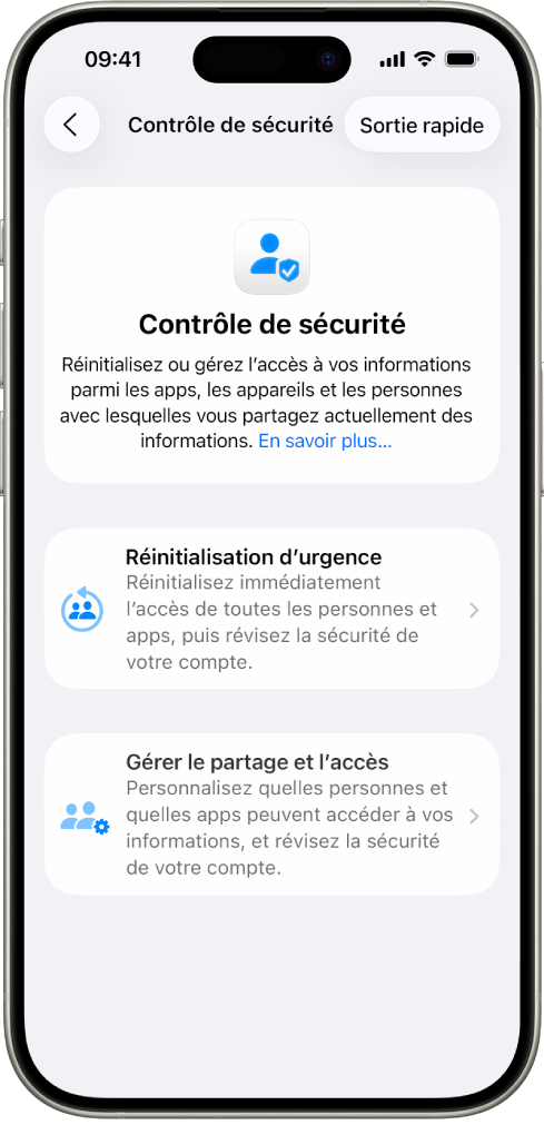 Un iPhone qui affiche l’écran Contrôle de sécurité.