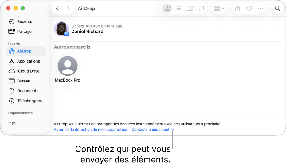 Fenêtre AirDrop du Finder.