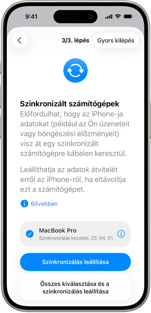 A Szinkronizált számítógépek képernyő egy iPhone-on.
