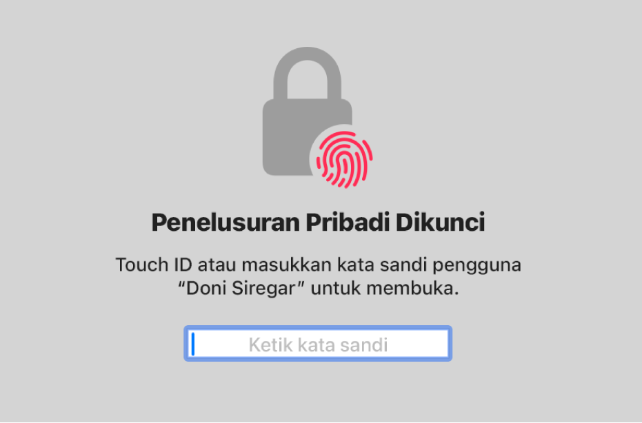Layar Penelusuran Pribadi menampilkan perangkat terkunci.