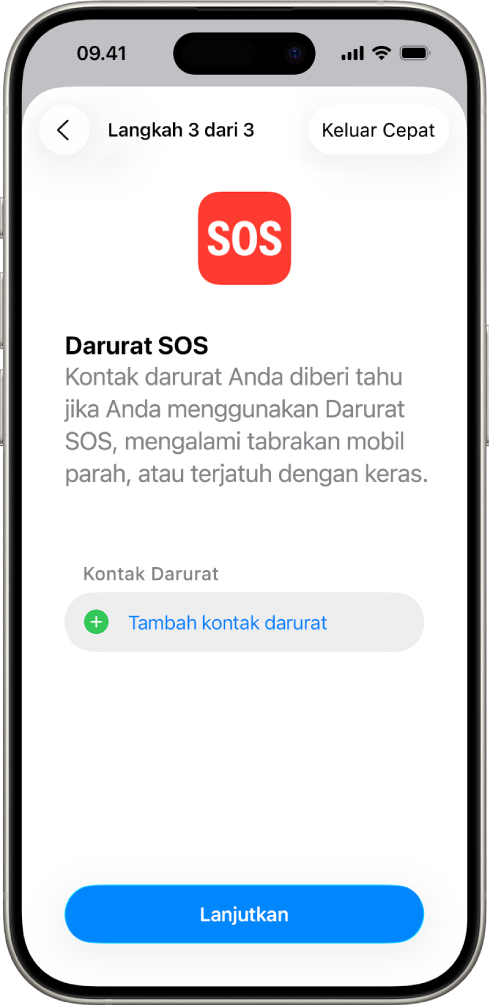 Layar iPhone menampilkan layar Darurat SOS.