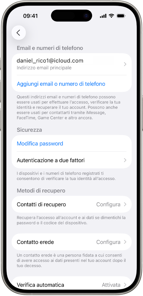 Una schermata di iPhone con l’autenticazione a due fattori disattivata.