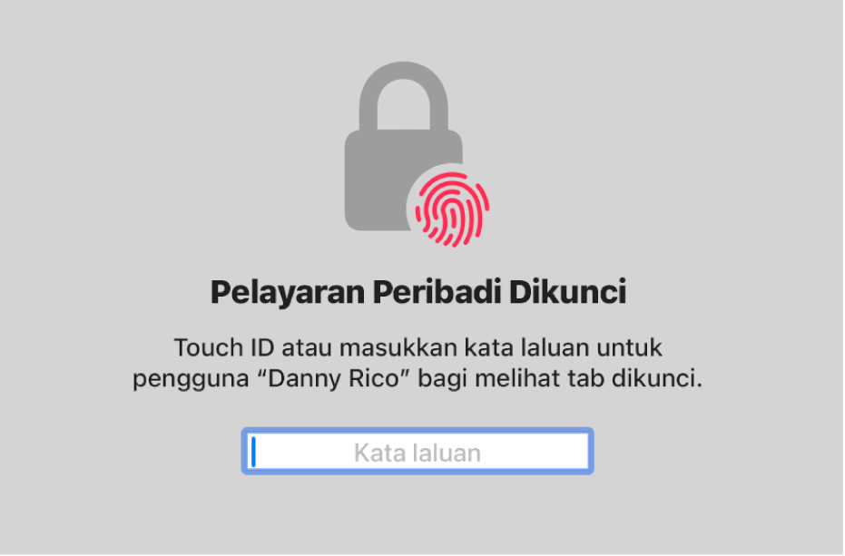 Skrin Pelayaran Peribadi menunjukkan ia dikunci.
