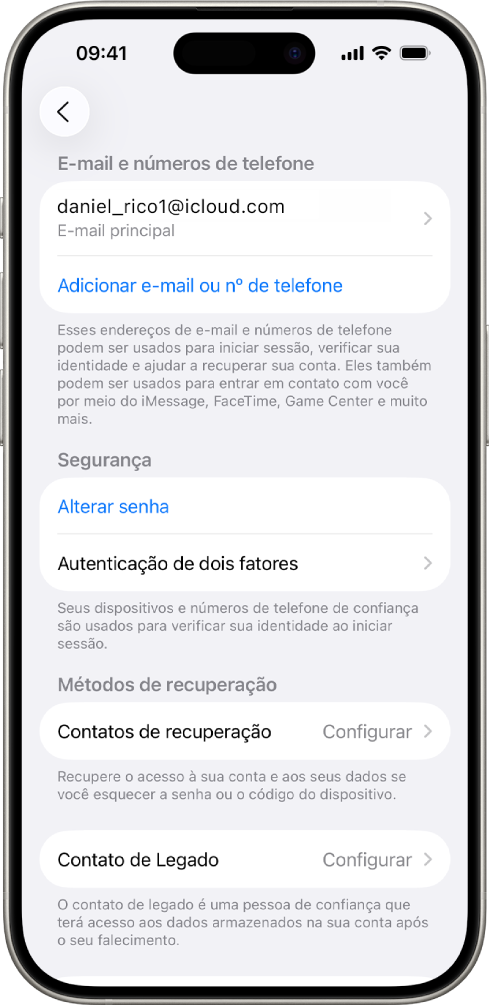 Tela do iPhone mostrando a autenticação de dois fatores desativada.