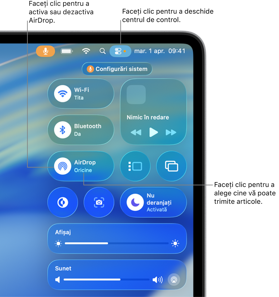 Utilizarea AirDrop din Centru de control.