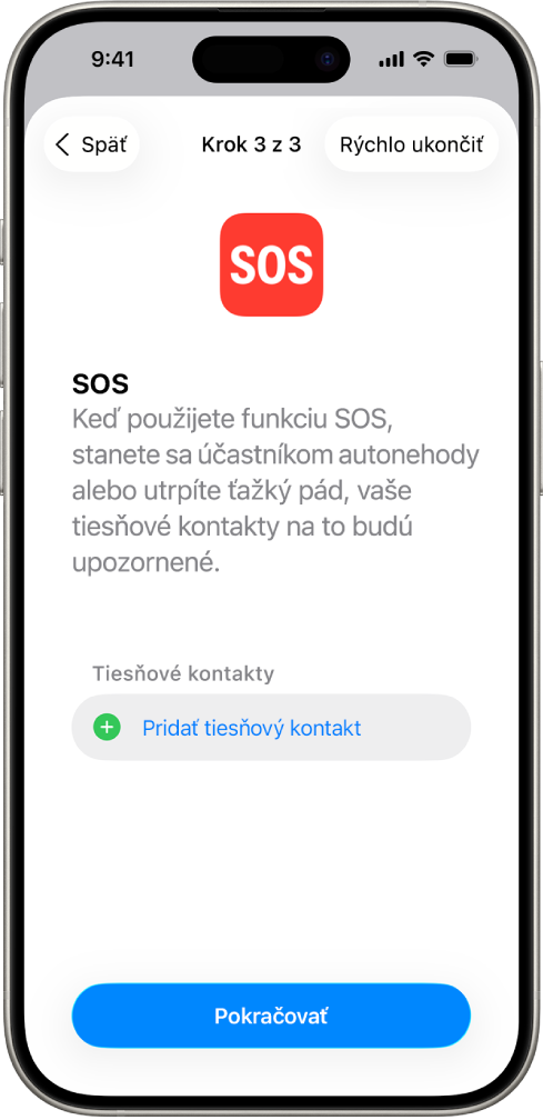 Obrazovka iPhonu s obrazovkou SOS volanie.