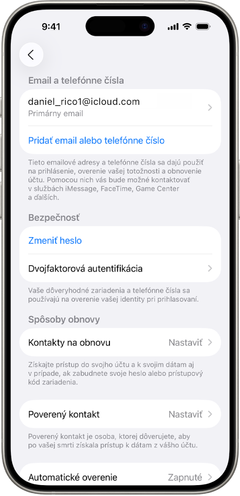 Obrazovka iPhonu s vypnutou dvojfaktorovou autentifikáciou.