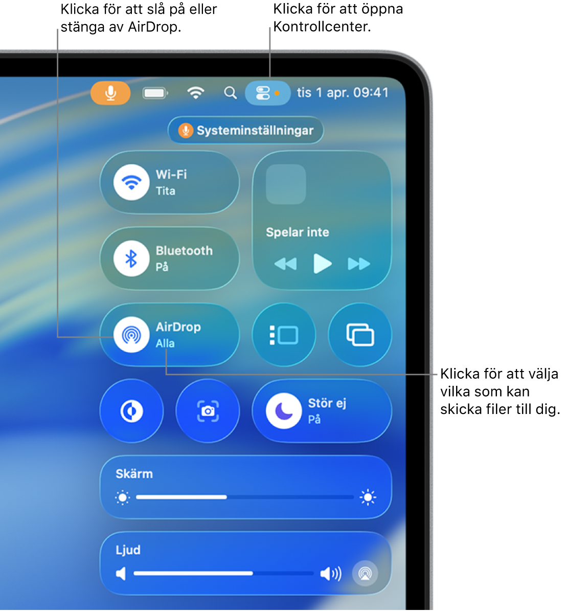 Med AirDrop från Kontrollcenter.