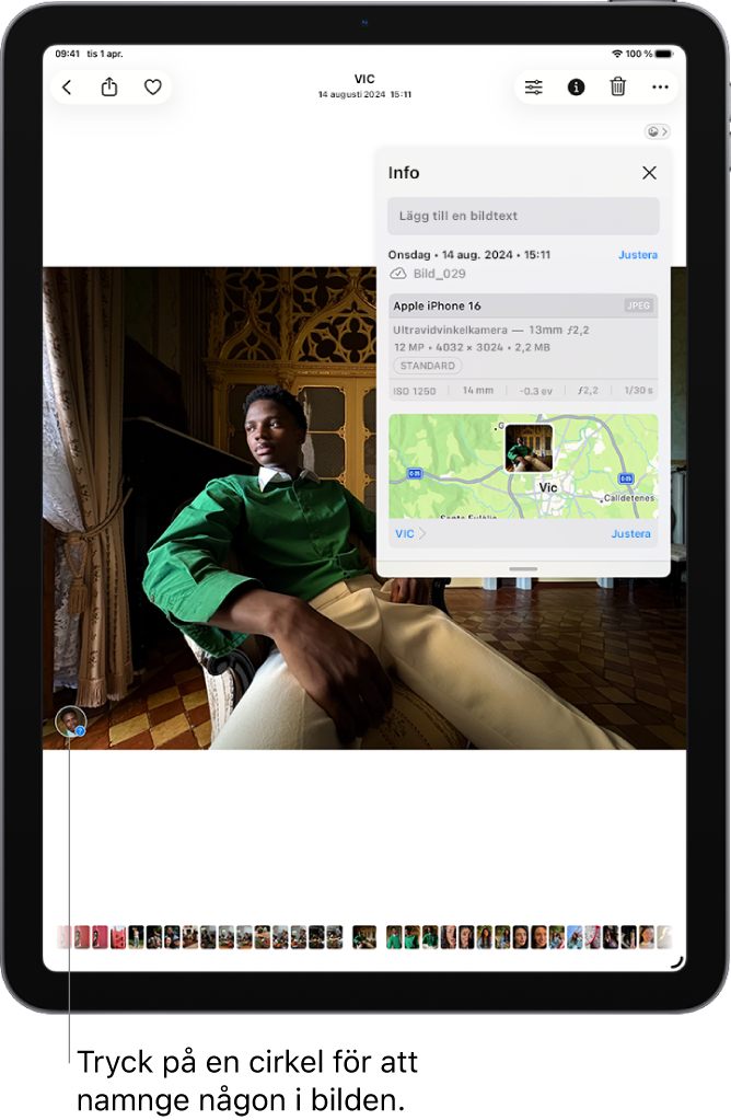 En bild med platsinformation visas.