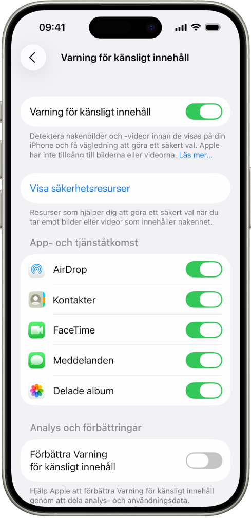 En iPhone som visar skärmen Varning för känsligt innehåll.