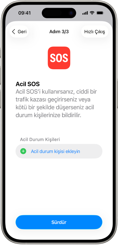 Acil SOS ekranını gösteren bir iPhone ekranı.