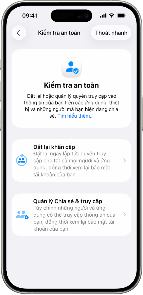 Một iPhone đang hiển thị màn hình Kiểm tra an toàn.