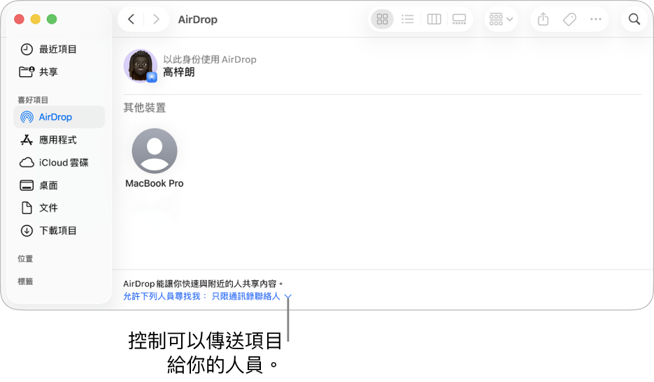 Finder AirDrop 視窗。