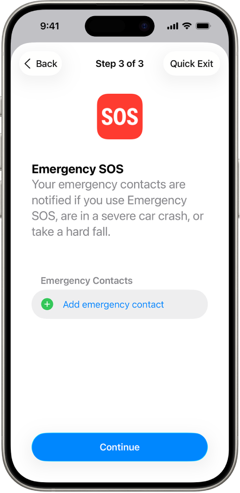 An iPhone screen showing the Emergency SOS screen.