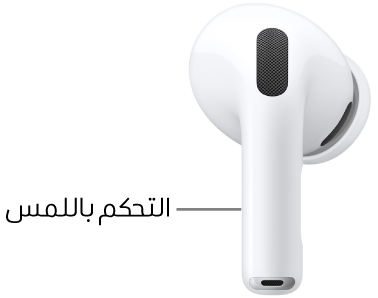 موضع عنصر التحكم باللمس على AirPods Pro 3 على ساق كلٍ من سماعتَي AirPods.