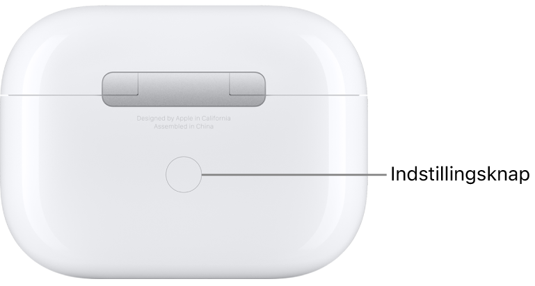 Indstillingsknappen midt på bagsiden af opladningsetuiet til AirPods Pro.