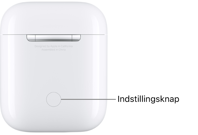 Indstillingsknappen midt på bagsiden af opladningsetuiet til AirPods 1 og 2.