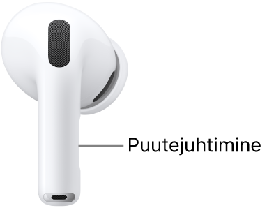 AirPods Pro 3 puutejuhtimise asukoht mõlema AirPodsi varrel.