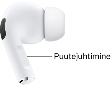 AirPods Pro 2 puutejuhtimise asukoht mõlema AirPodsi varrel.