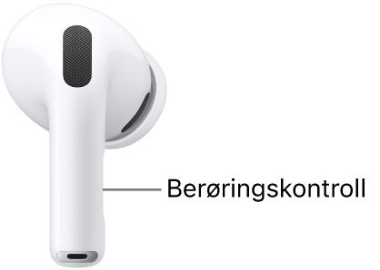 Plasseringen av berøringskontrollen på AirPods Pro 3 langs stilken på hver AirPod.