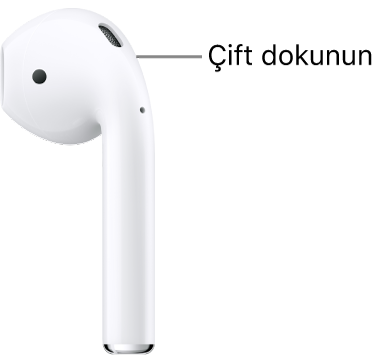 AirPods 1 veya 2 kulaklığın sap kısmının üst ucunda iki kez dokunma konumu.