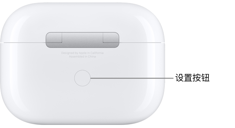 AirPods Pro 充电盒背面中央的设置按钮。