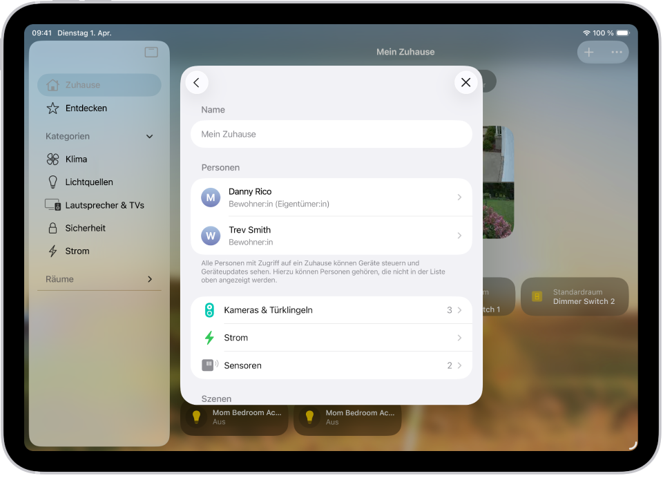 Graphischer Plan: Eine Darstellung der App „Home“ zeigt mehrere Bewohner:innen.