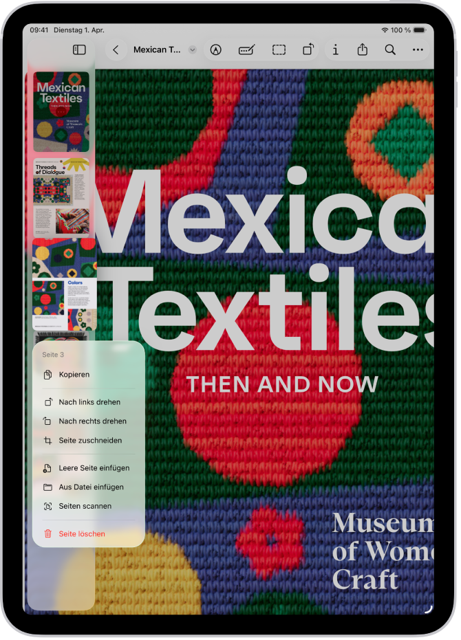 Miniaturansicht einer PDF-Datei mit den sichtbaren Seitenoptionen.