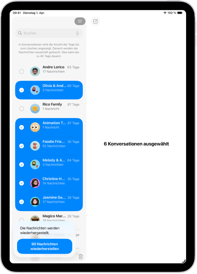 Mehrere kürzlich gelöschte Nachrichten wiederherstellen.