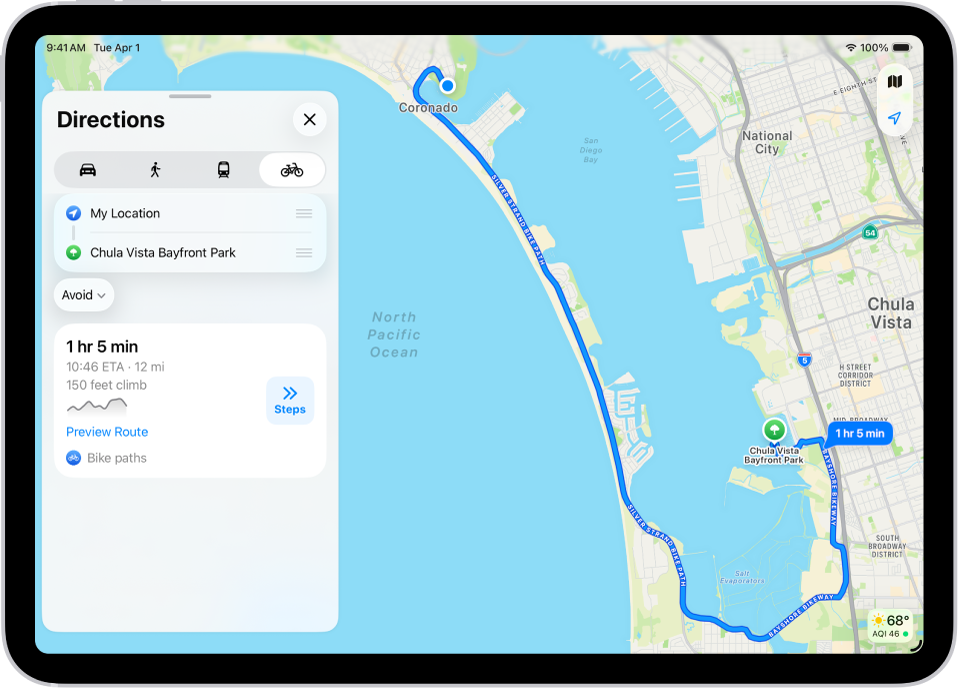 A map showing several cycling routes, each listed with a Steps button.