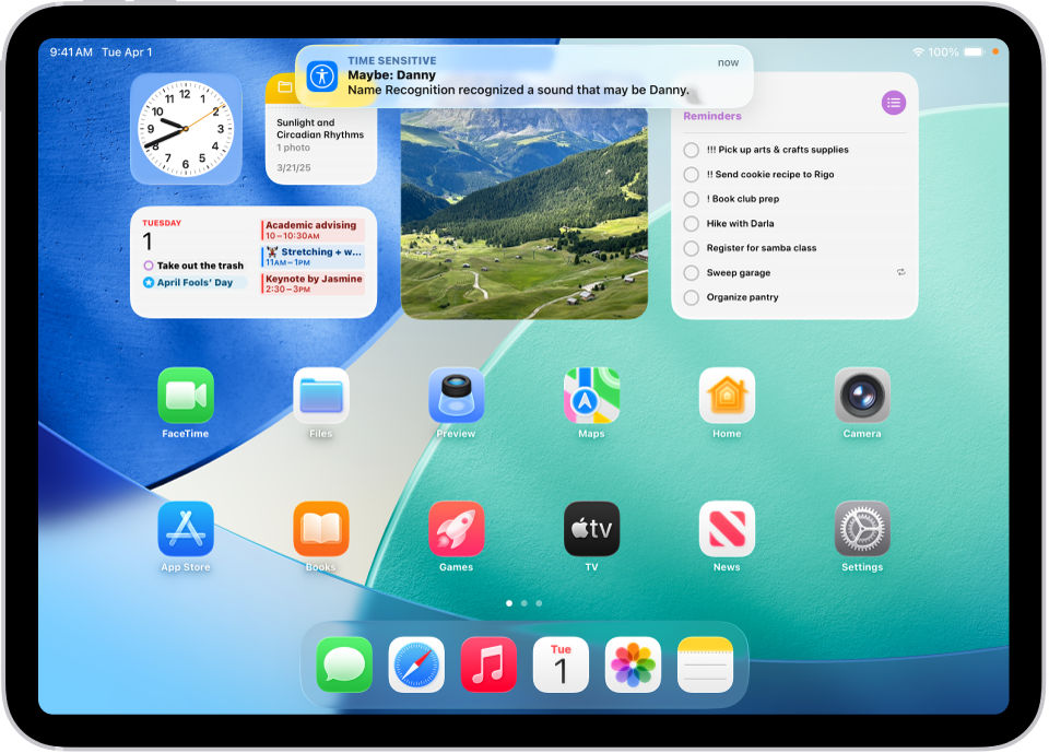 A notification is shown on iPad that Name Recognition recognized a sound that may be a name.