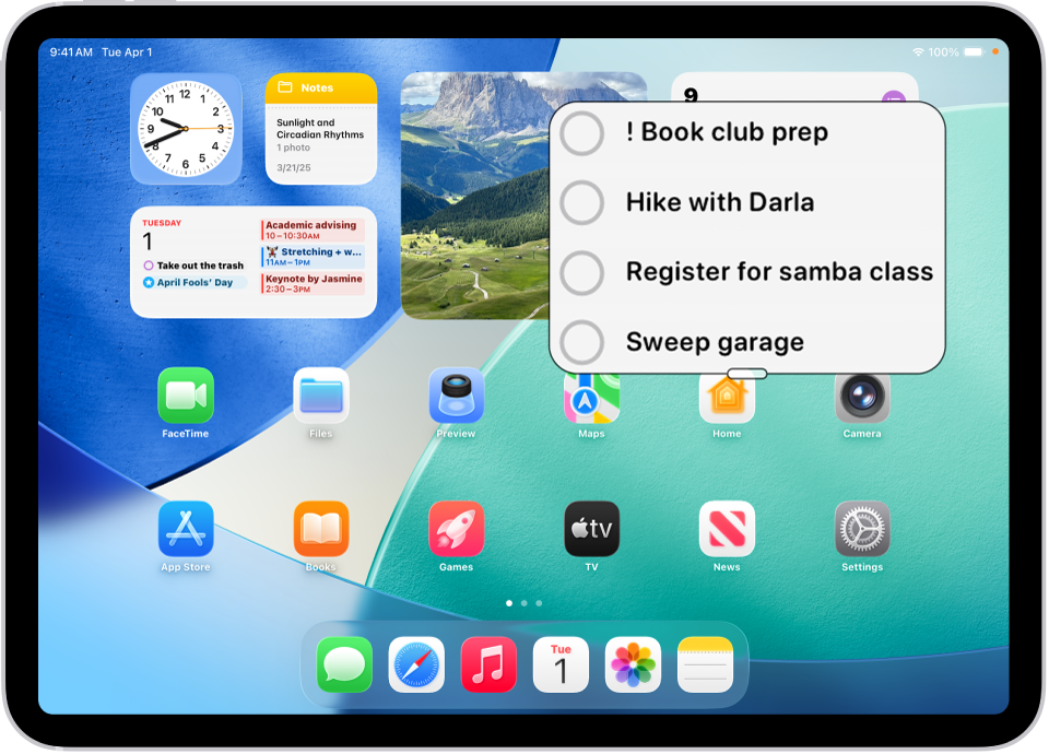 An iPad showing the Home Screen with a window zoomed in on a part of the screen.