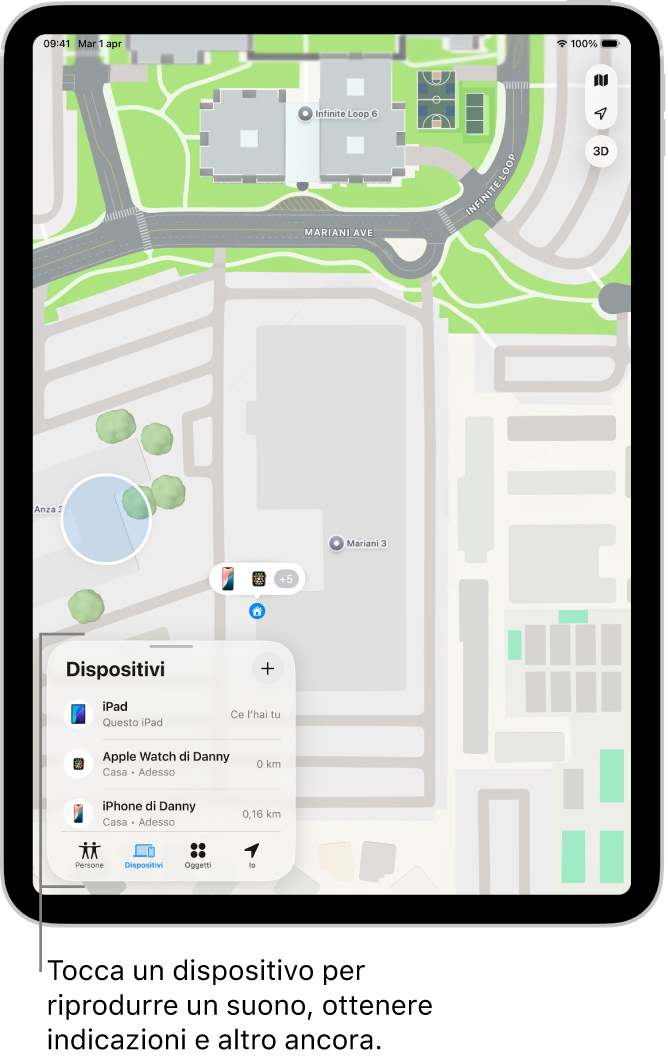 Una schermata di Dov’è dove è visibile la posizione di più dispositivi.