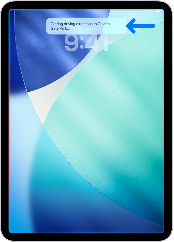 ਇੱਕ iPad, ਜੋ ਕਿ ਸਕਰੀਨ ਦੇ ਸਿਖਰ ’ਤੇ Siri ਦਾ ਜਵਾਬ ਦਿਖਾ ਰਿਹਾ ਹੈ।