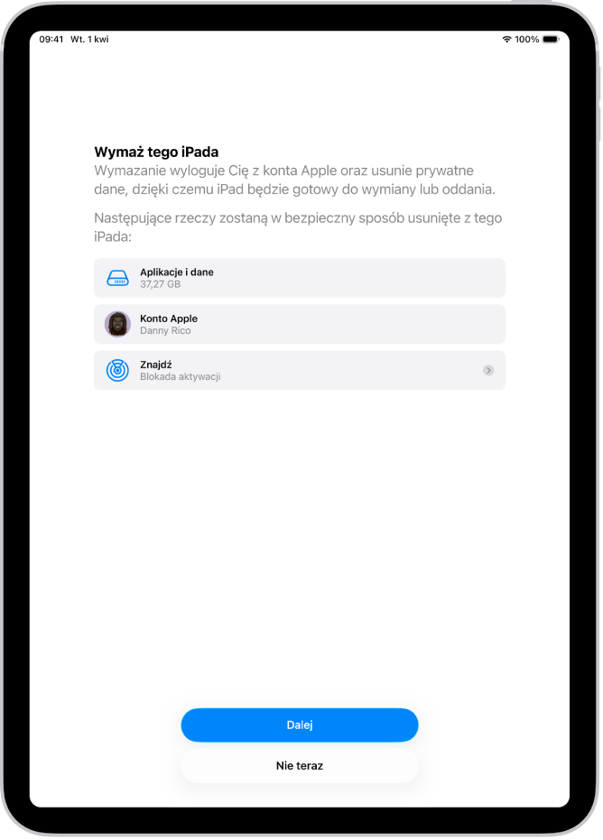 Ekran Wymaż tego iPada.