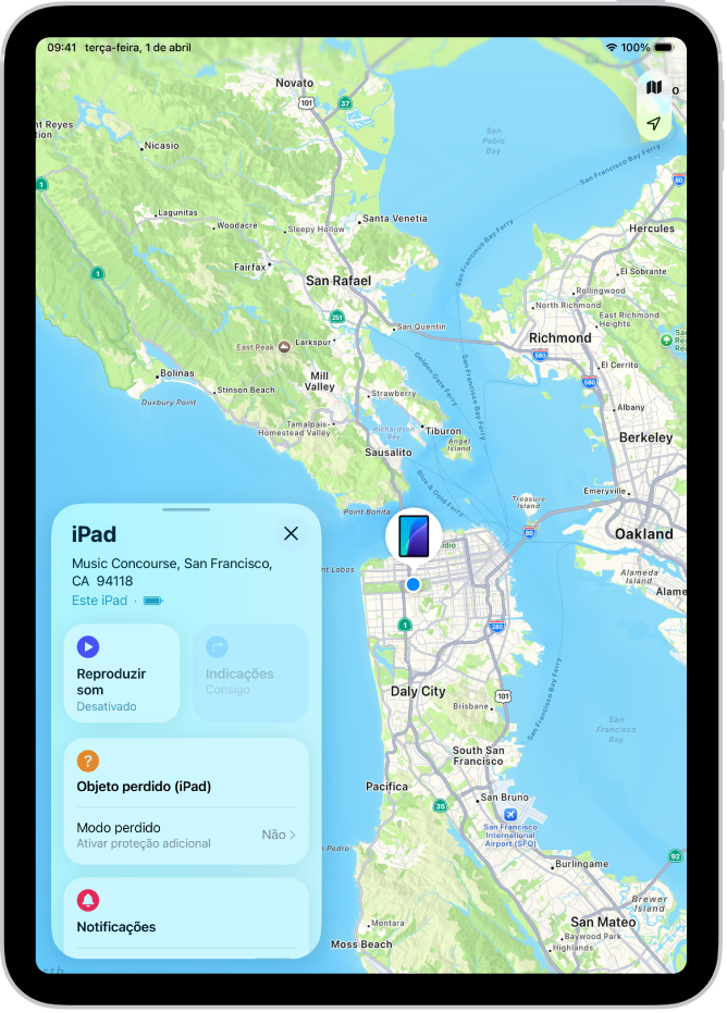 O ecrã da aplicação Encontrar a mostrar um iPad.