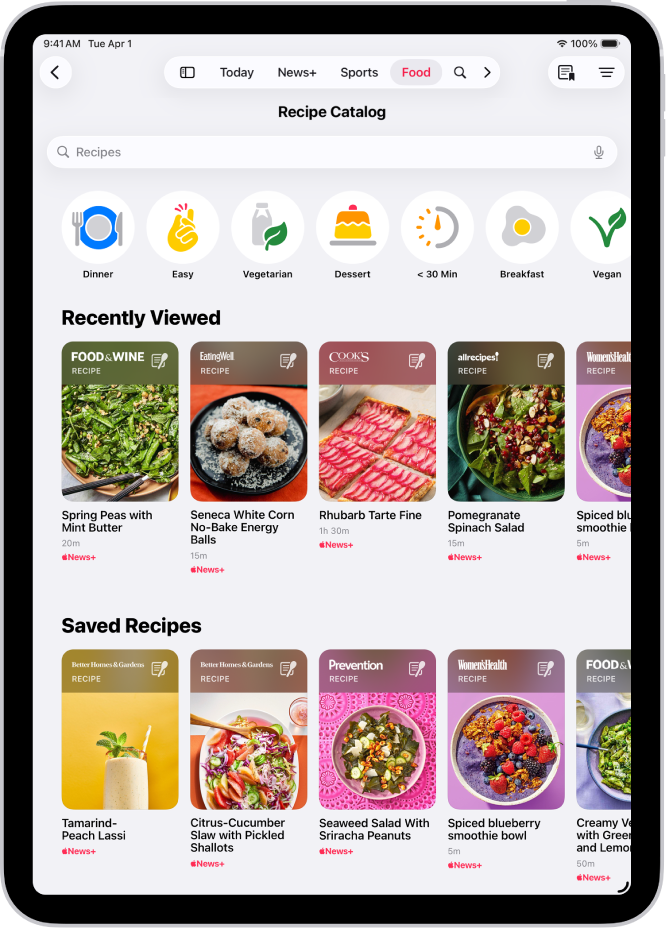 Recipe Catalog (Catalog rețete) în Apple News+.