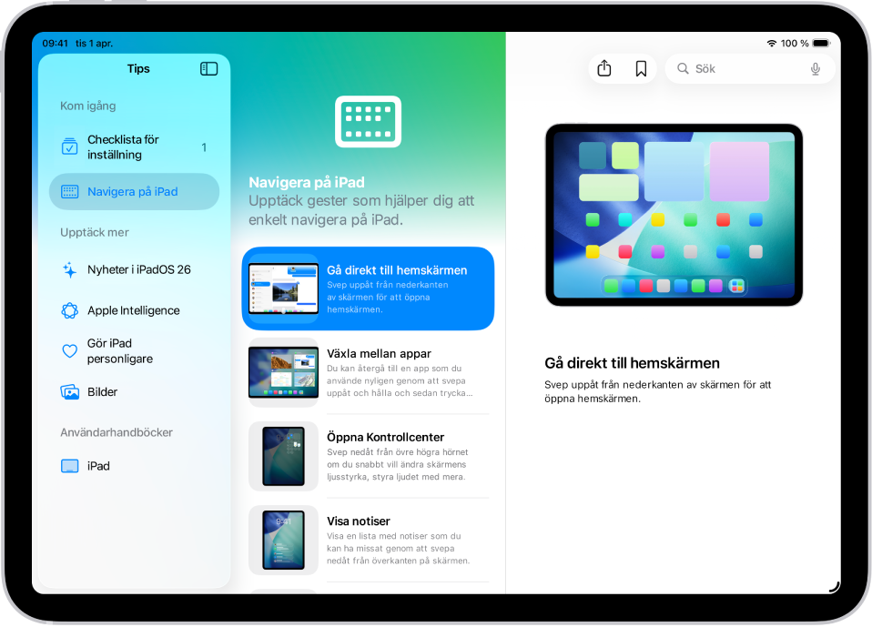 En skärm som visar en samling i Tips i sidofältet till vänster och ett markerat tips öppet till höger.