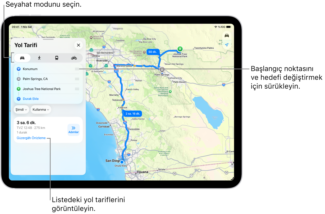 Konumum ile bir hedef arasında sürüş için yol tarifi için birçok olası güzergâh içeren bir harita.