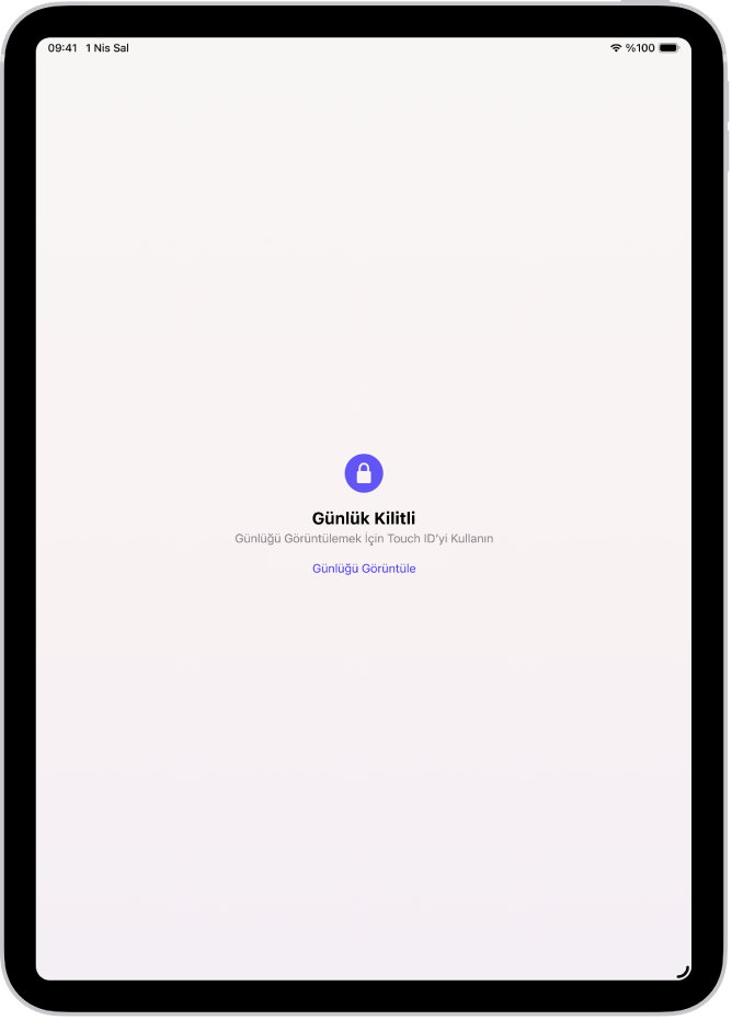 Günlüğünüzün kilidinin açılması için Touch ID kullanmanızı isteyen bir ekran