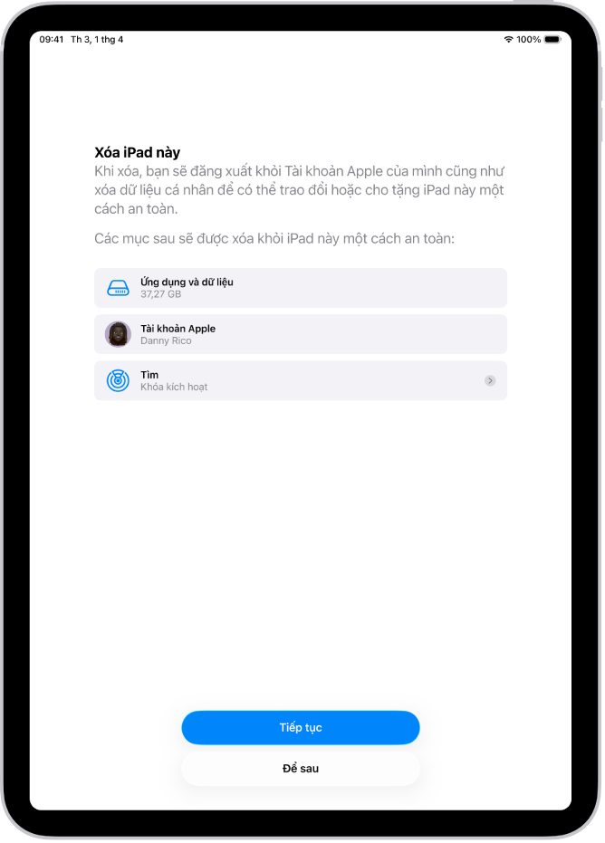 Màn hình Xóa iPad này.