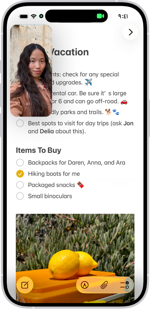 تُجرى محادثة فيس تايم بينما تملأ ملاحظة حول تزيين المطبخ الجزء المتبقي من الشاشة.