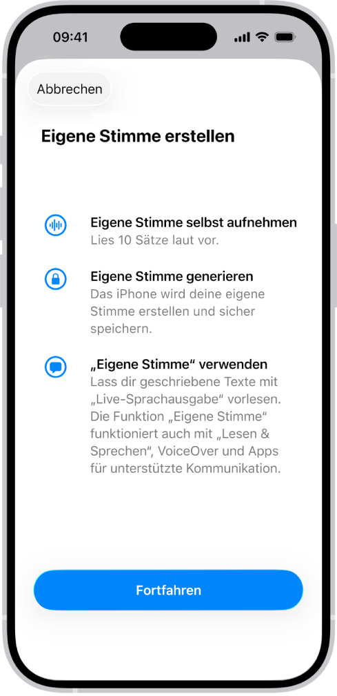 Ein iPhone mit Informationen über die Erstellung einer eigenen Stimme.