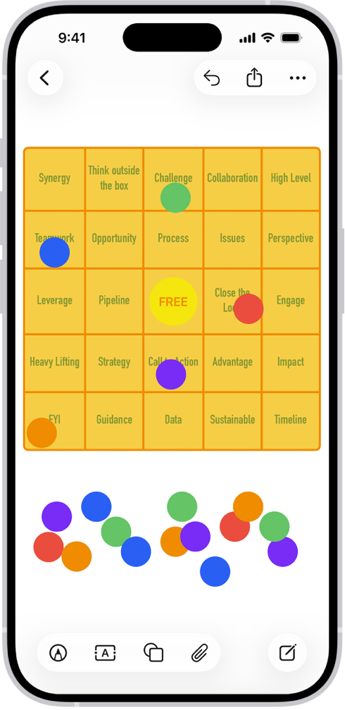 A table on a Freeform board, with its formatting tools visible and small blue dots on its edges for changing its shape.
