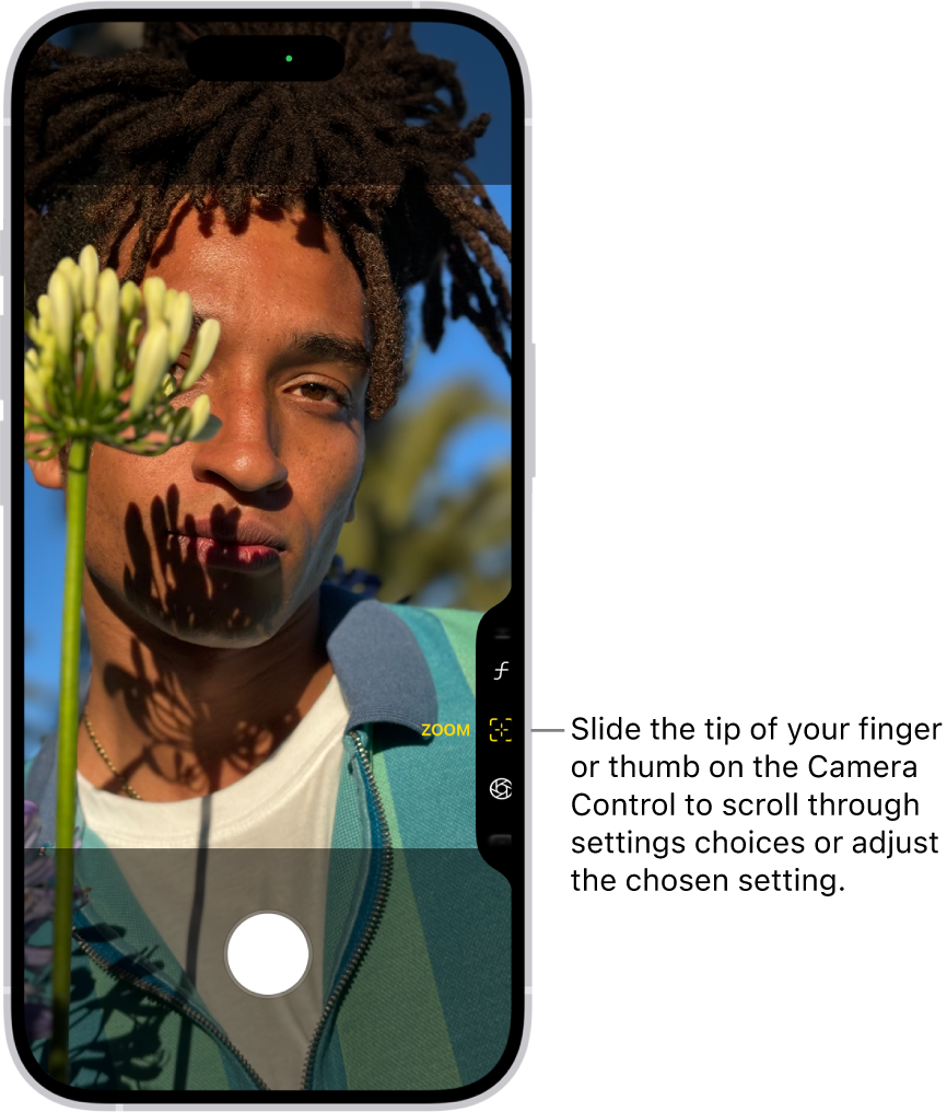 The Camera Control menu is open in Camera. The Zoom control is selected.