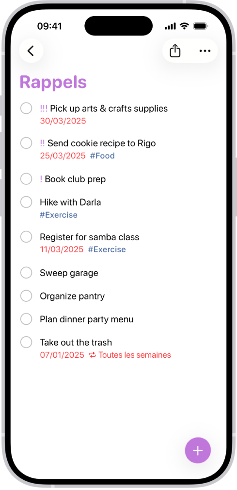 Une nouvelle tâche est ajoutée à la liste Rappels.