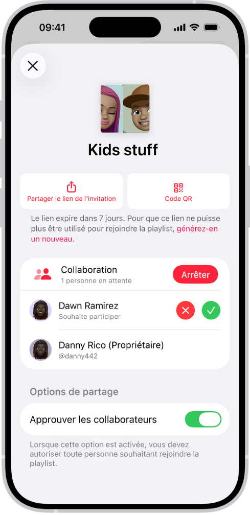 L’écran « Gérer la collaboration » de l’app Musique.