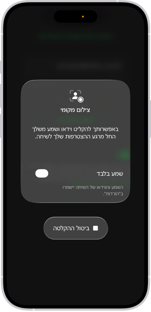 המסך להפעלת הקלטה וצילום של שמע ווידאו של הצד שלך בשיחת ועידה.